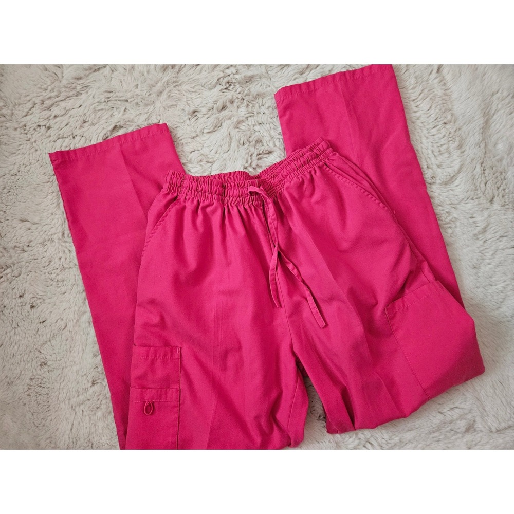 Greentown Scrub Pants Women's Medium Hot Pink Cargo Drawstring Medical Scrubs